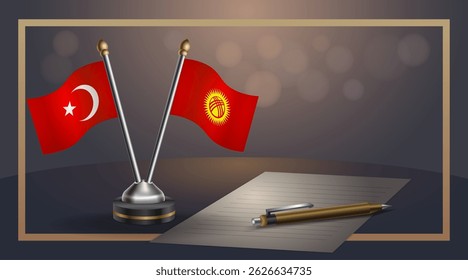 Small national flag of Turkey and Kyrgyzstan flag Relation, Template banner vector Illustration