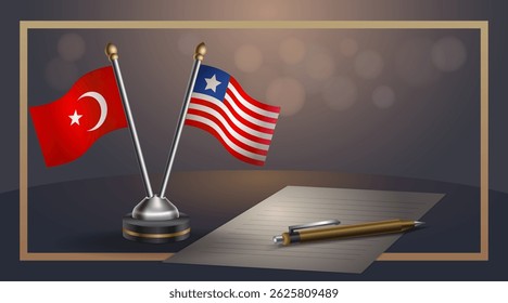 Small national flag of Turkey and Liberia flag Relation, Template banner vector Illustration