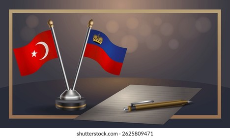 Pequena bandeira nacional da Turquia e Liechtenstein bandeira Relação, Modelo banner vetor Ilustração