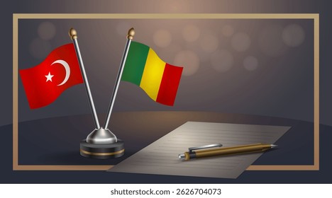Small national flag of Turkey and Mali flag Relation, Template banner vector Illustration