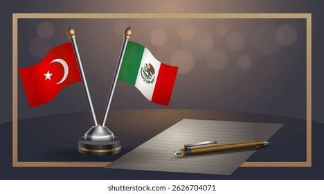 Small national flag of Turkey and Mexico flag Relation, Template banner vector Illustration