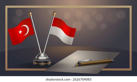 Small national flag of Turkey and Monaco flag Relation, Template banner vector Illustration