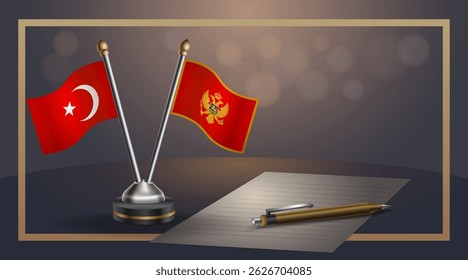 Small national flag of Turkey and Montenegro flag Relation, Template banner vector Illustration