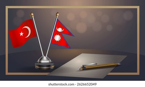 Small national flag of Turkey and Nepal flag Relation, Template banner vector Illustration