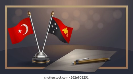 Small national flag of Turkey and Papua New Guinea flag Relation, Template banner vector Illustration