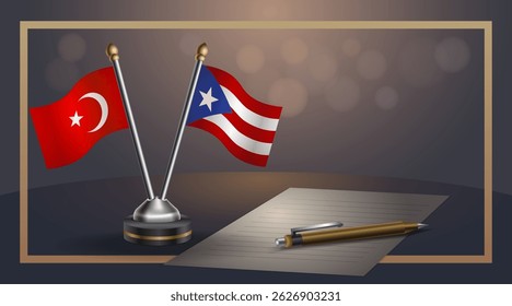 Small national flag of Turkey and Puerto Rico flag Relation, Template banner vector Illustration