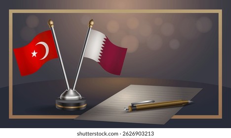 Small national flag of Turkey and Qatar flag Relation, Template banner vector Illustration