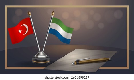 Small national flag of Turkey and Sierra Leone flag Relation, Template banner vector Illustration