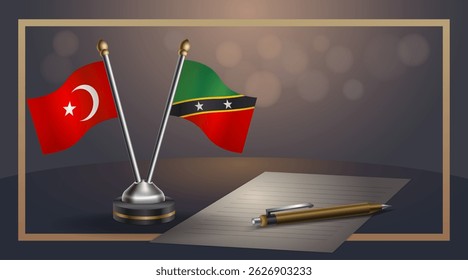 Small national flag of Turkey and ST. Kitts Nevis flag Relation, Template banner vector Illustration