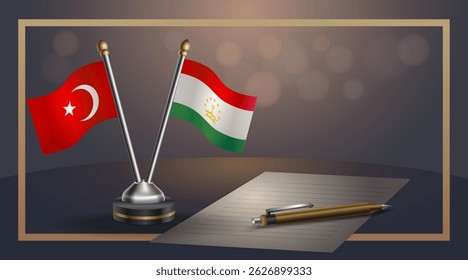 Small national flag of Turkey and Tajikistan flag Relation, Template banner vector Illustration