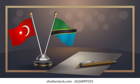 Small national flag of Turkey and Tanzania flag Relation, Template banner vector Illustration
