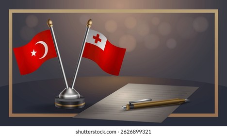 Small national flag of Turkey and Tonga flag Relation, Template banner vector Illustration