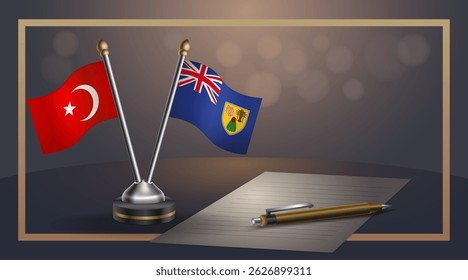 Small national flag of Turkey and Turk and Caicos flag Relation, Template banner vector Illustration