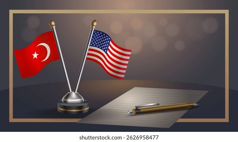 Small national flag of Turkey and United States flag Relation, Template banner vector Illustration