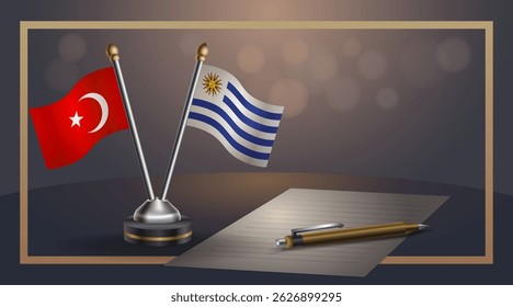 Small national flag of Turkey and Uruguay flag Relation, Template banner vector Illustration
