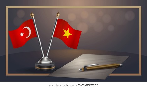 Small national flag of Turkey and Vietnam flag Relation, Template banner vector Illustration