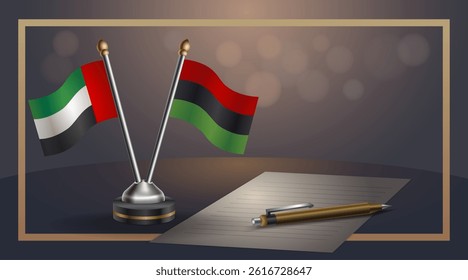 Small national flag of United Arab Emirates and African American flag Relation, Template banner vector Illustration