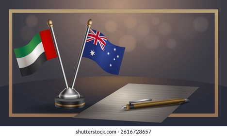 Small national flag of United Arab Emirates and Australia flag Relation, Template banner vector Illustration