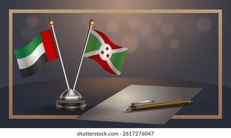 Small national flag of United Arab Emirates and Burundi flag Relation, Template banner vector Illustration