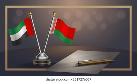 Small national flag of United Arab Emirates and Belarus flag Relation, Template banner vector Illustration