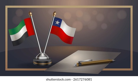 Small national flag of United Arab Emirates and  Chile flag Relation, Template banner vector Illustration