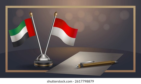Small national flag of United Arab Emirates and Indonesia flag Relation, Template banner vector Illustration