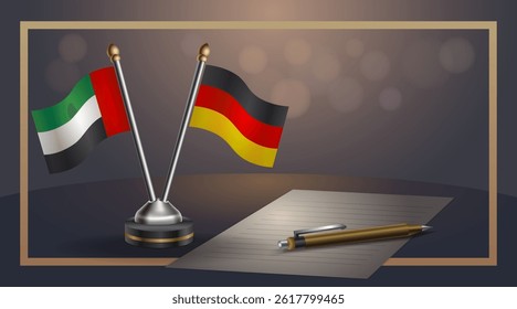 Small national flag of United Arab Emirates and Germany flag Relation, Template banner vector Illustration
