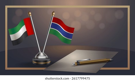 Small national flag of United Arab Emirates and Gambia flag Relation, Template banner vector Illustration