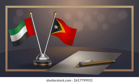 Small national flag of United Arab Emirates and East Timor flag Relation, Template banner vector Illustration