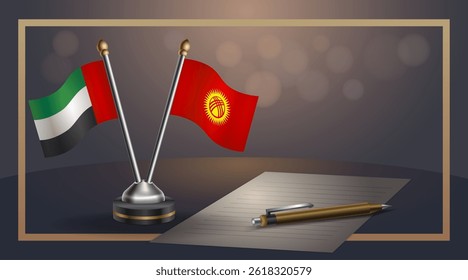 Small national flag of United Arab Emirates and Kyrgyzstan flag Relation, Template banner vector Illustration