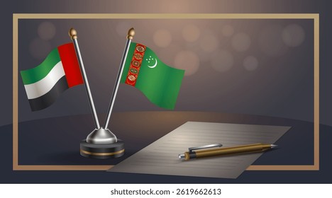 Small national flag of United Arab Emirates and Turkmenistan flag Relation, Template banner vector Illustration