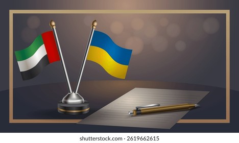 Small national flag of United Arab Emirates and Ukraine flag Relation, Template banner vector Illustration