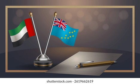 Small national flag of United Arab Emirates and Tuvalu flag Relation, Template banner vector Illustration