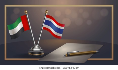 Small national flag of United Arab Emirates and  Thailandflag Relation, Template banner vector Illustration