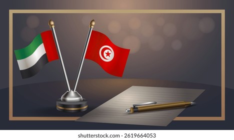 Small national flag of United Arab Emirates and Tunisia flag Relation, Template banner vector Illustration