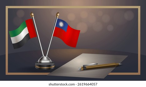 Small national flag of United Arab Emirates and Taiwan flag Relation, Template banner vector Illustration