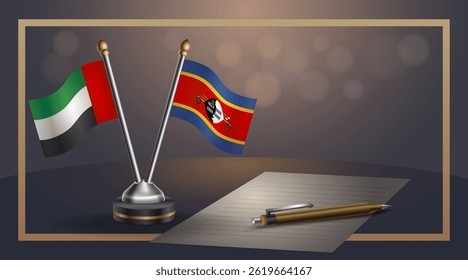 Pequeña bandera nacional de los Emiratos Árabes Unidos y Swazilandia Relación, Ilustración vectorial de Anuncio de Plantilla