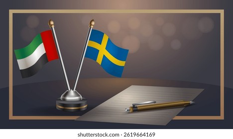 Small national flag of United Arab Emirates and Sweden flag Relation, Template banner vector Illustration