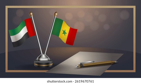 Small national flag of United Arab Emirates and Senegal flag Relation, Template banner vector Illustration
