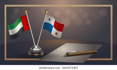 Small national flag of United Arab Emirates and Panama flag Relation, Template banner vector Illustration
