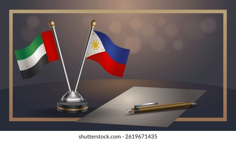 Small national flag of United Arab Emirates and Philippines flag Relation, Template banner vector Illustration