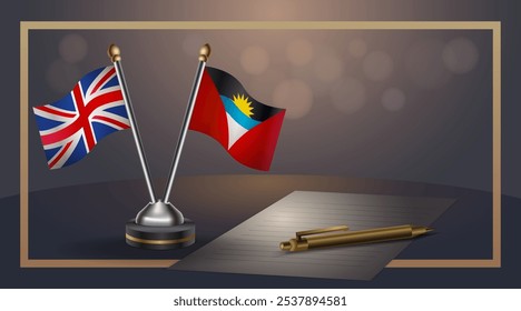 Small national flag of United Kingdom and Antigua and Barbuda flag Relation, Template banner vector  Illustration