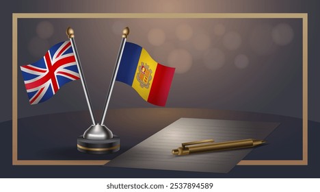 Small national flag of United Kingdom and Andorra flag Relation, Template banner vector  Illustration