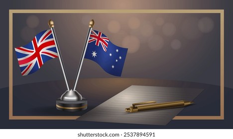 Pequeña bandera nacional del Reino Unido y Australia Relación, Plantilla Ilustración vectorial de Anuncio