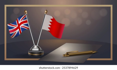 Small national flag of United Kingdom and Bahrain flag Relation, Template banner vector  Illustration