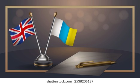 Small national flag of United Kingdom and Canary Islands flag Relation, Template banner vector  Illustration
