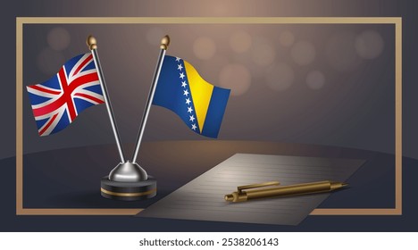 Pequeña bandera nacional del Reino Unido y Bosnia y Herzegovina Relación, Plantilla Ilustración vectorial del Anuncio