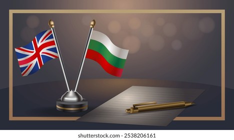Small national flag of United Kingdom and Bulgaria flag Relation, Template banner vector  Illustration