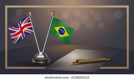 Small national flag of United Kingdom and Brazil flag Relation, Template banner vector  Illustration