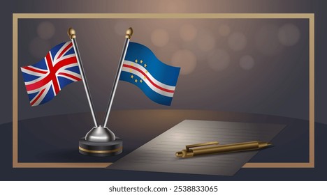 Small national flag of United Kingdom and Cape Verde flag Relation, Template banner vector  Illustration